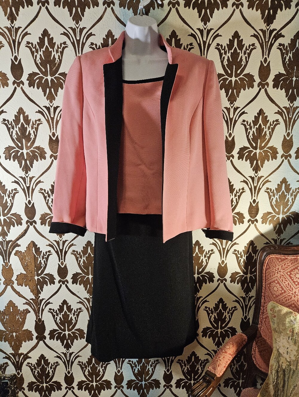 KASPER ASL PETITE 3-Piece Skirt Suit SET Women's 12P Black-Pink